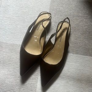 Brown leather ballet sling back flats